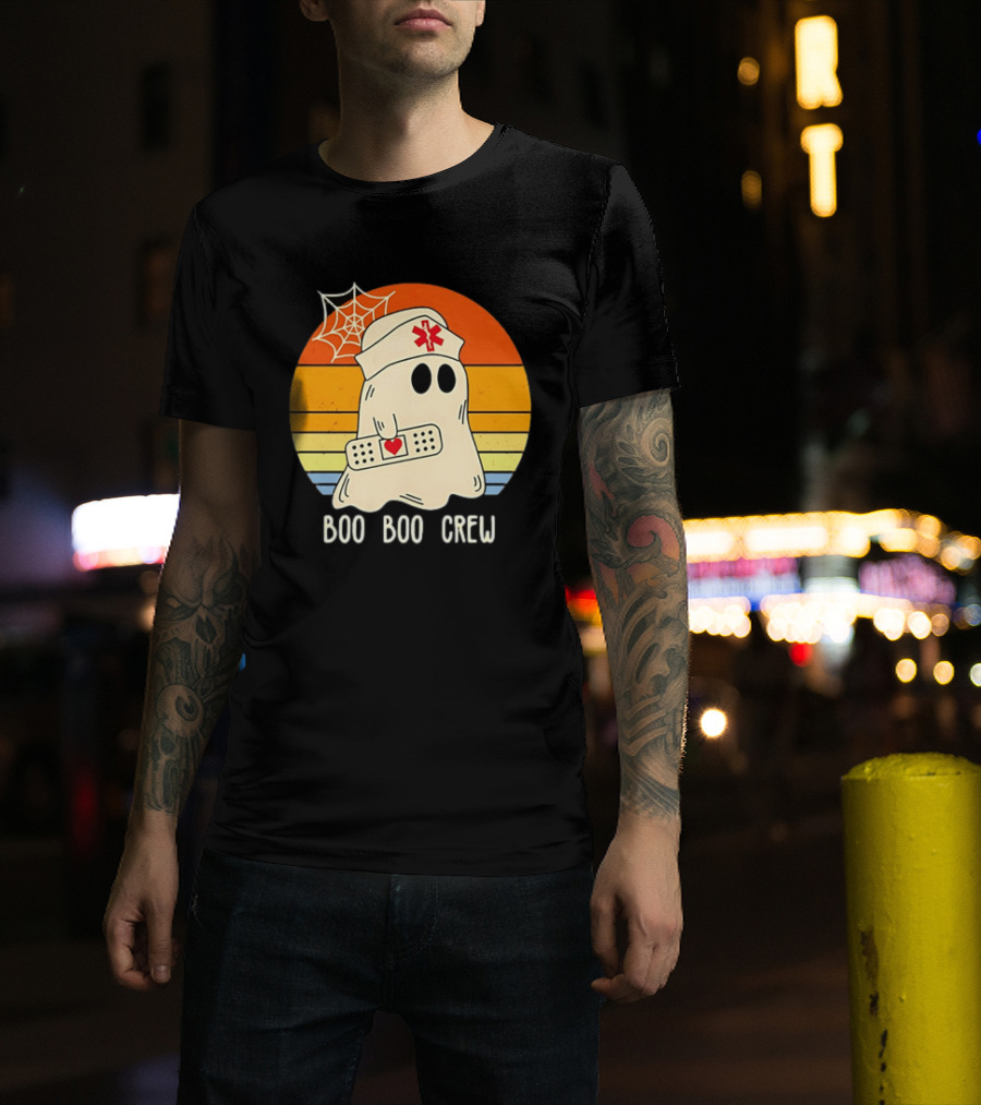 Boo Boo Crew Ghost Nurse Halloween Bandage Heart Spiderweb T-Shirt