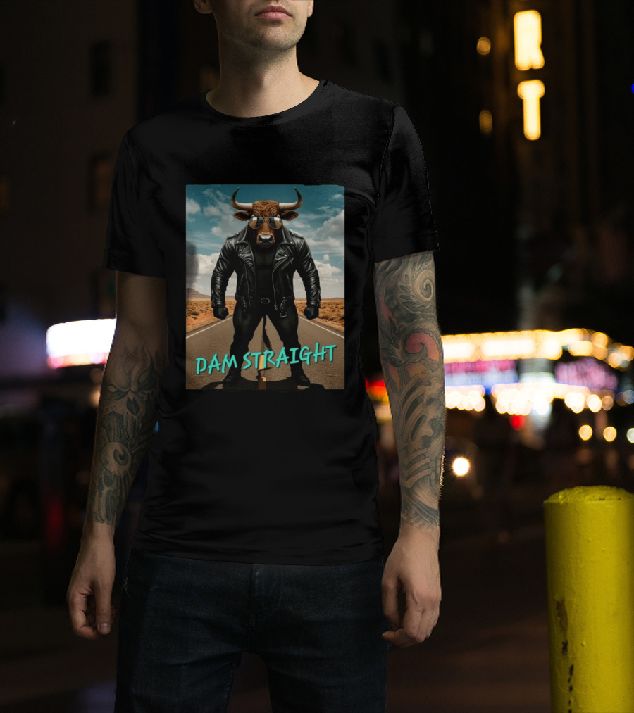 Dam Straight Charging Bull In Basquiat Style With Leather Jacket T-Shirt