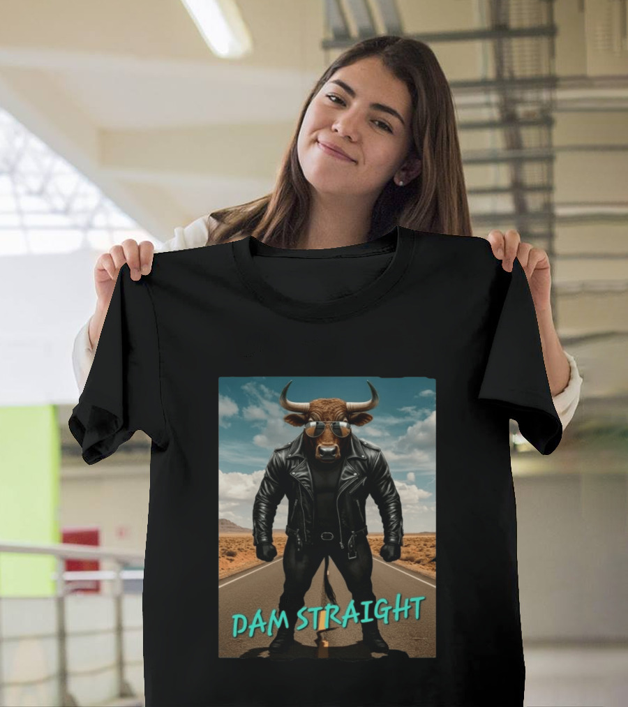 Dam Straight Charging Bull In Basquiat Style With Leather Jacket T-Shirt