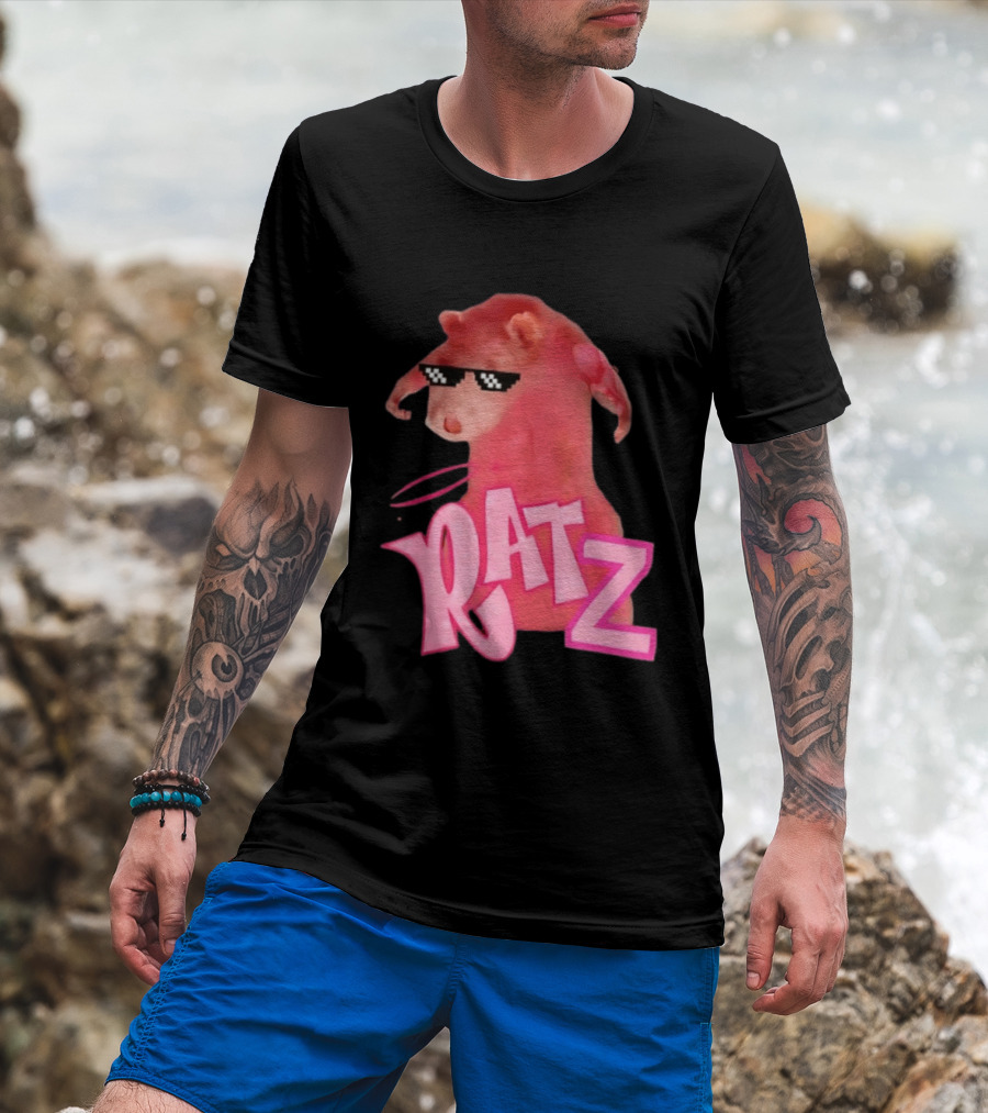 RATZ Muscular Pink Toned Rat Pixel Thug Life Sunglasses Bratz Doll T-Shirt