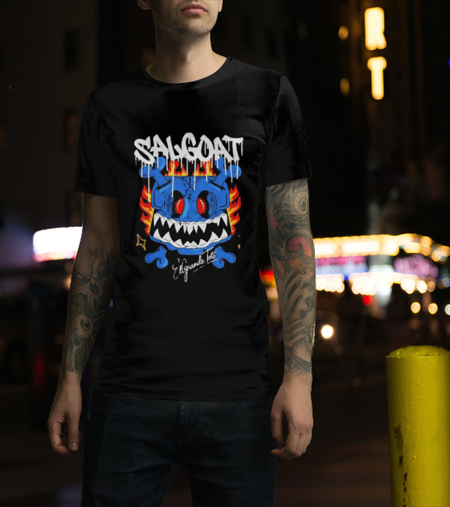 ElGrandeToto Salgoat Hip Hop Streetwear Blue Skull Flame T-Shirt