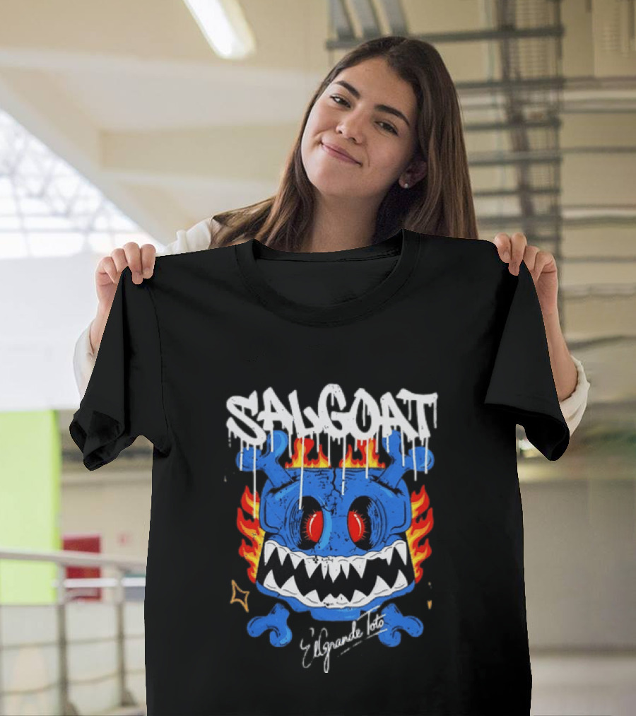 ElGrandeToto Salgoat Hip Hop Streetwear Blue Skull Flame T-Shirt