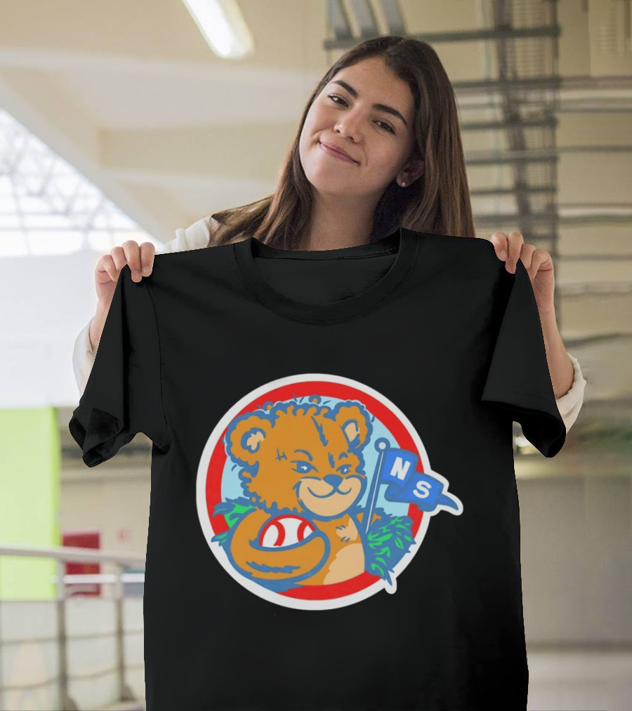 Teddy Bear Holding Baseball NS Pennant Circle T-Shirt