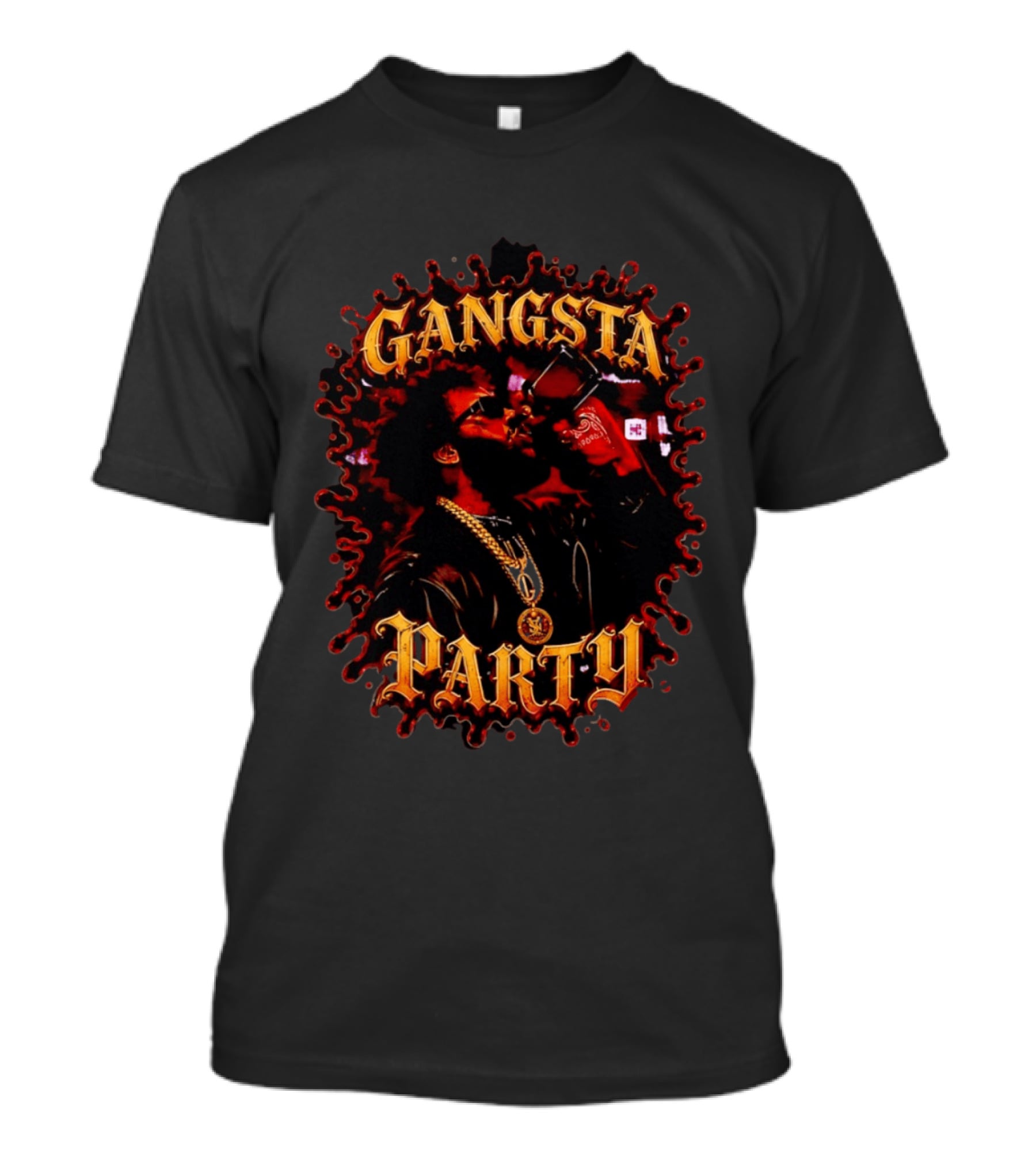 Gangsta Party Urban Hip Hop Streetwear Chain Drinking Scene T-Shirt
