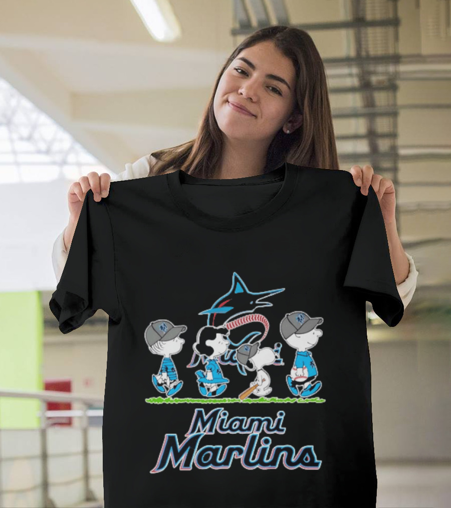 Miami Marlins Peanuts Characters Baseball Team T-Shirt