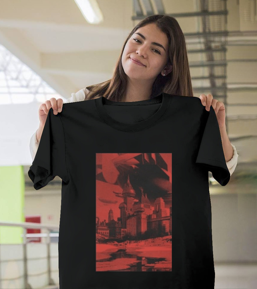 The Barbarians Of California Megatons Pull Retro Futuristic Cityscape Airships T-Shirt