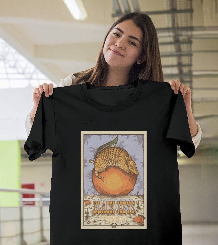Black Keys Jul 25 2026 New Braunfels TX Armadillo Peach Cactus Desert Scene T-Shirt