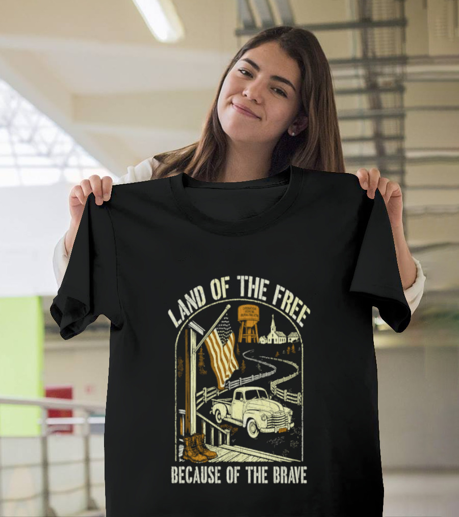 Land Of The Free Because Of The Brave American Patriotic Farm Truck With Flag And Country Landscape T-Shirt