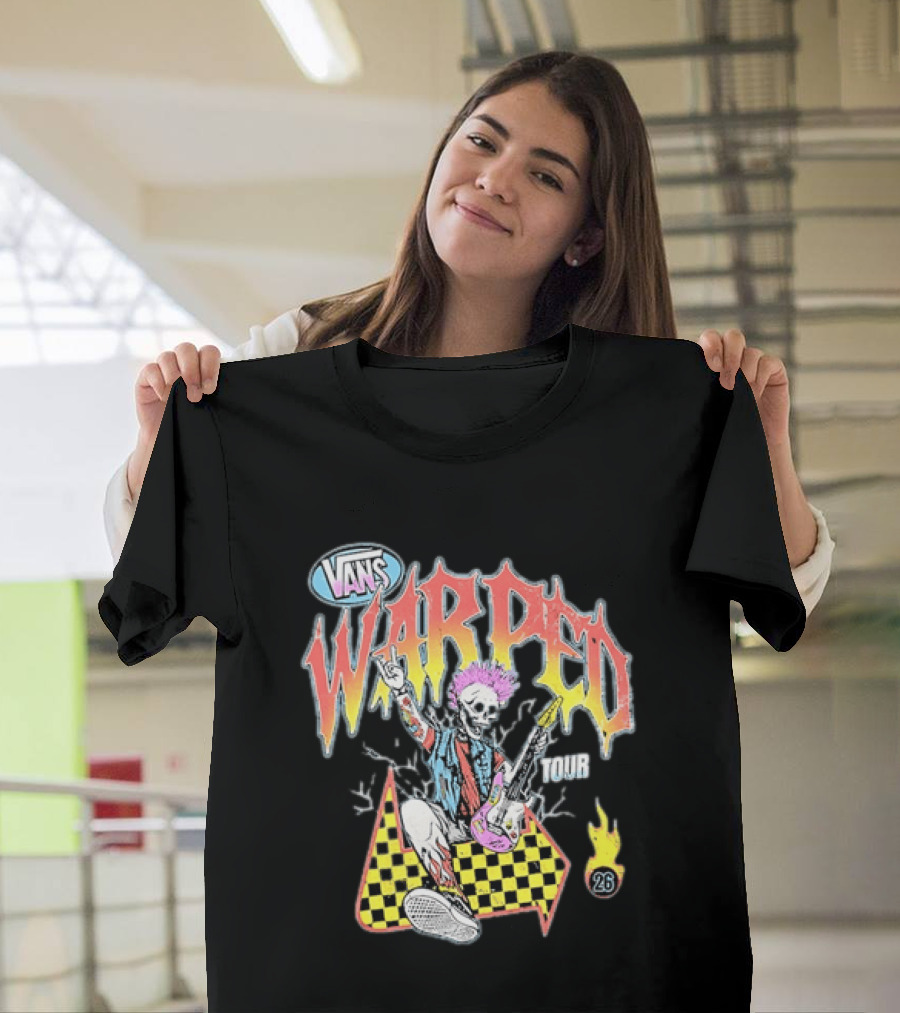 Vans Warped Tour 2026 Punk Rock Skeleton Guitarist With Colorful Mohawk T-Shirt