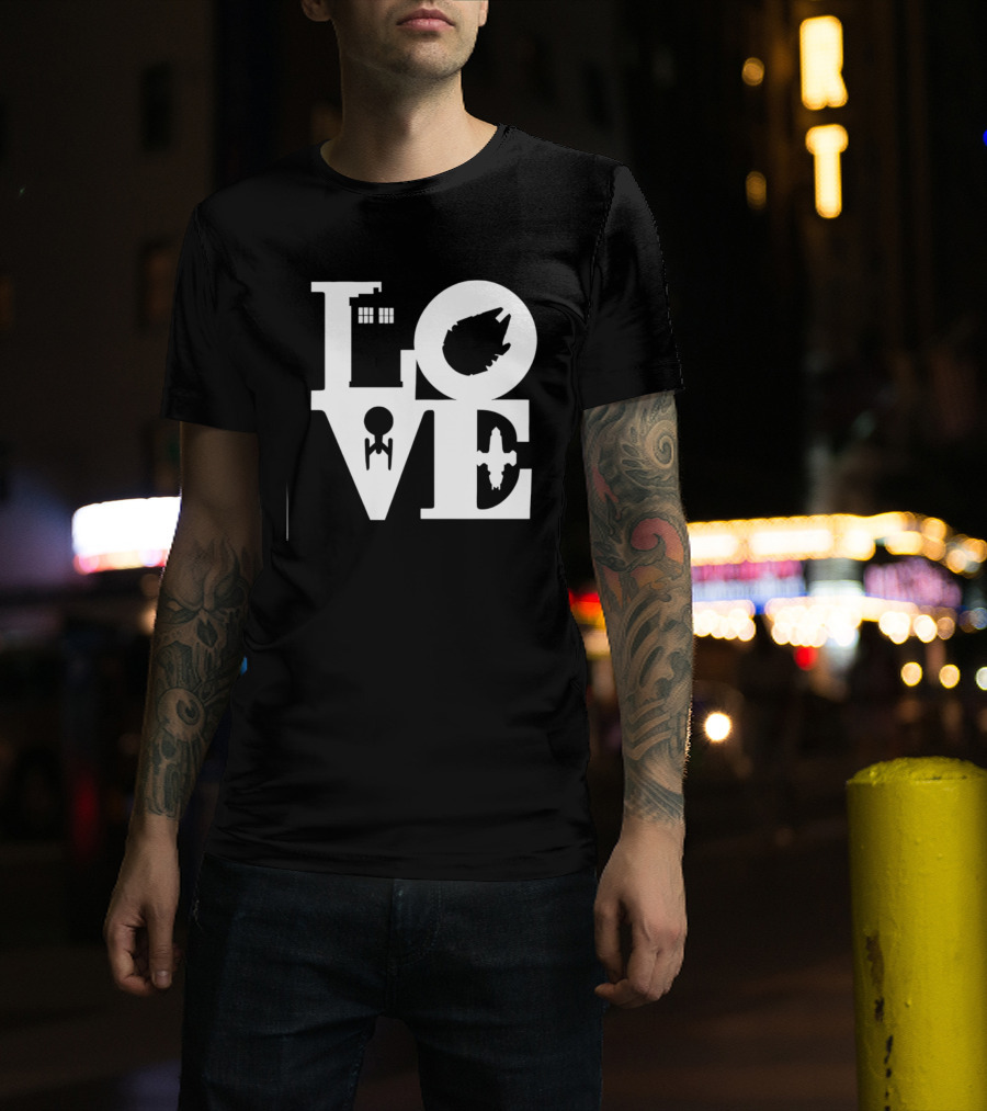 TARDIS Millennium Falcon Enterprise Serenity Sci Fi Love Mashup T-Shirt
