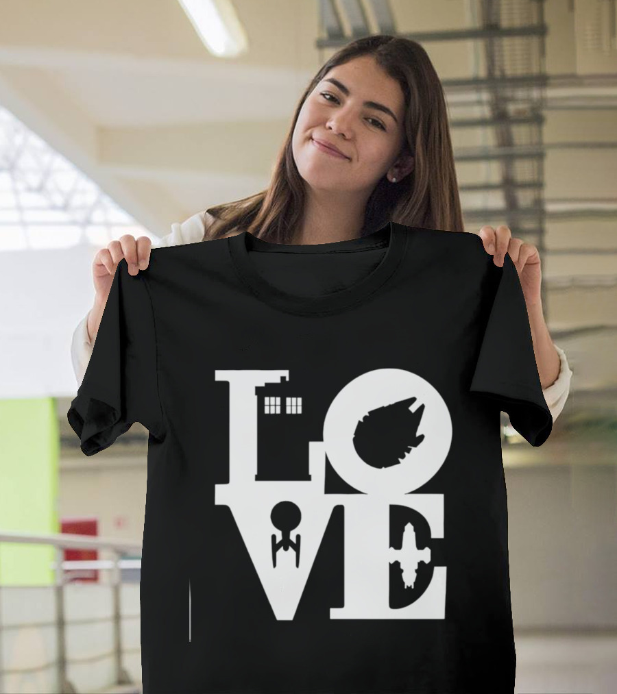 TARDIS Millennium Falcon Enterprise Serenity Sci Fi Love Mashup T-Shirt