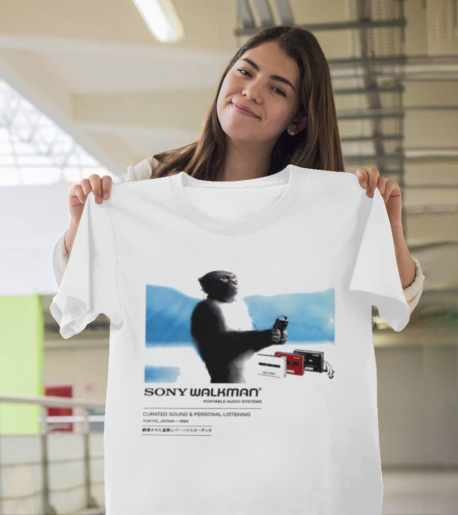 Sony Walkman Chimpanzee Tokyo Japan 1994 Curated Sound Personal Listening T-Shirt