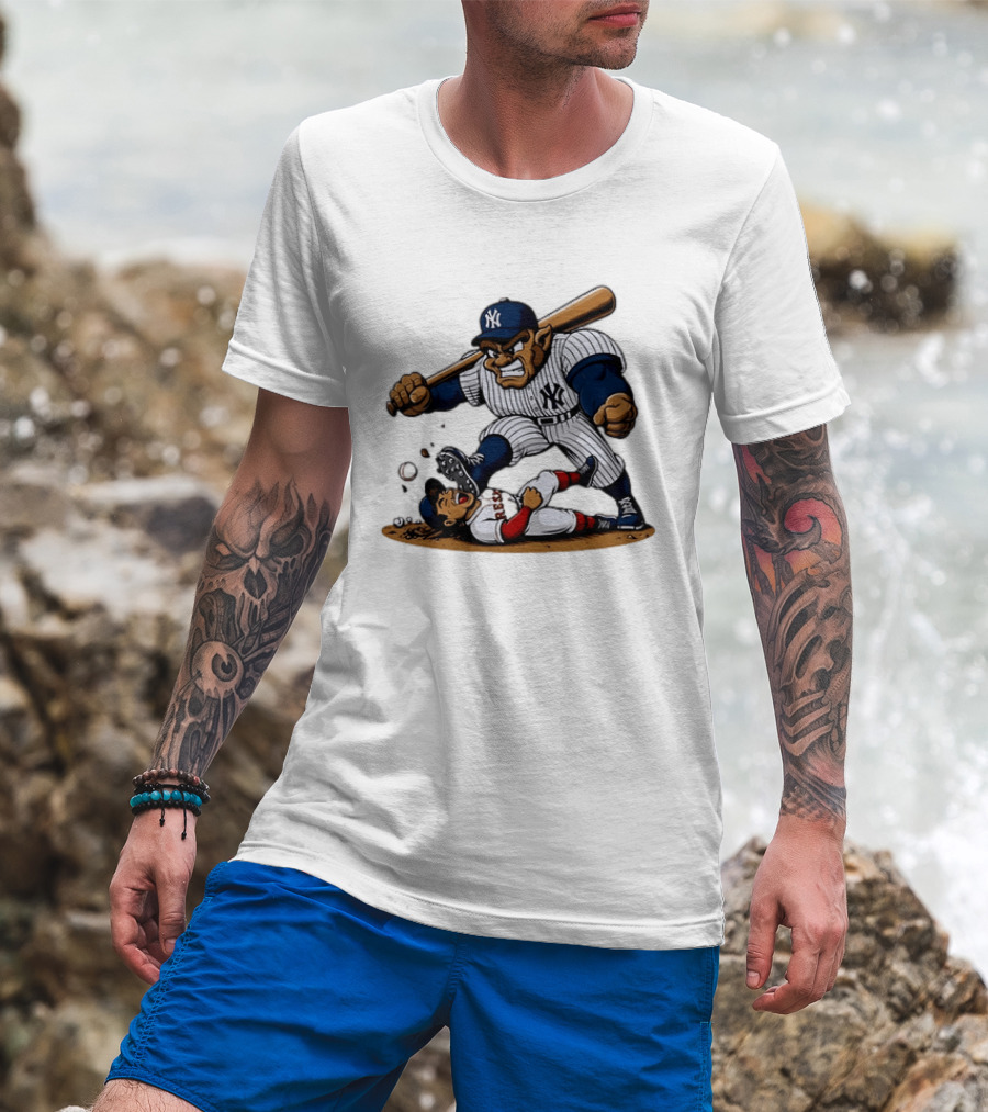 Yankees Vs Red Sox Cartoon Rivalry Yankees Player Dominance Over Red Sox Player T-Shirt