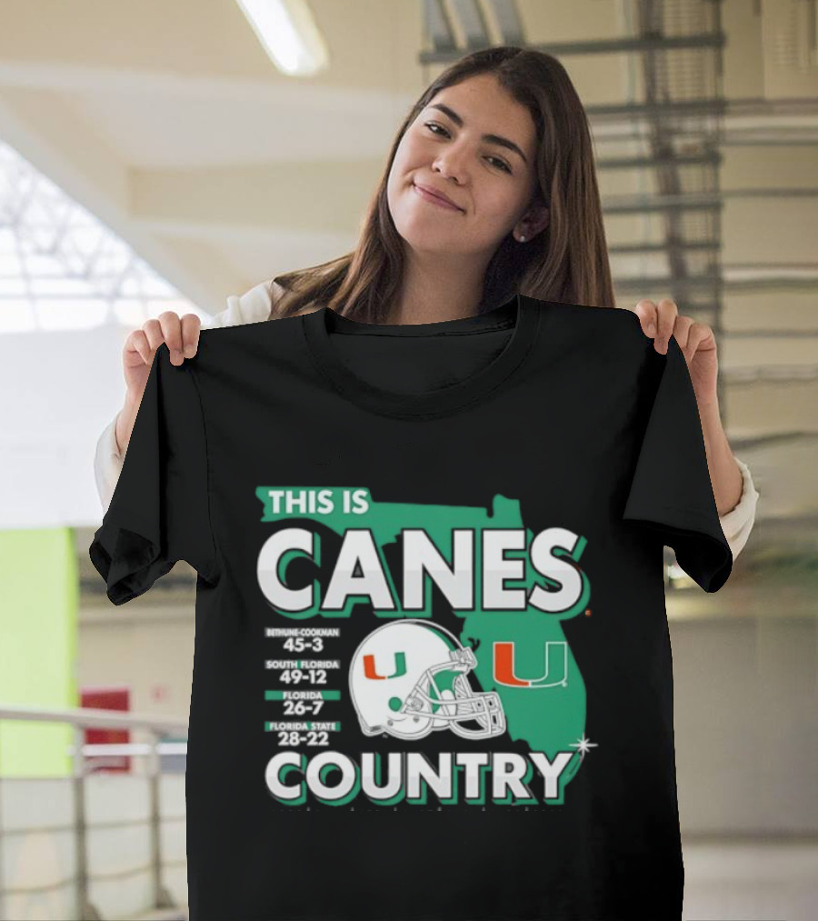 This Is Canes Country Miami Hurricanes Florida Map University Of Miami Football Helmet T-Shirt