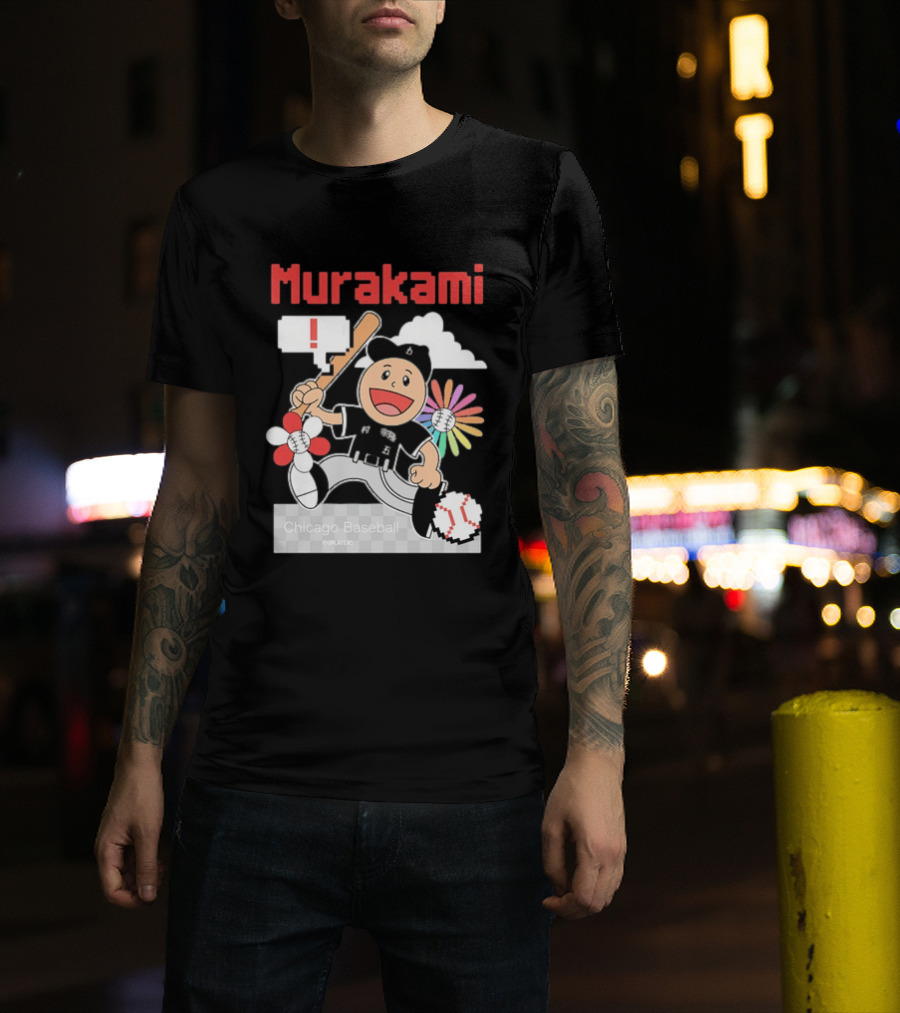 Murakami Chicago Baseball Munetaka Flower Baseball Cartoon T-Shirt