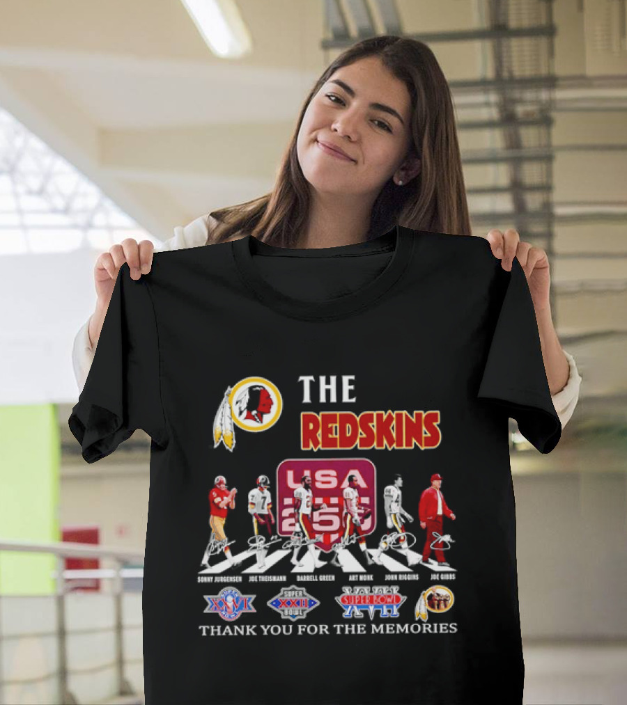 The Washington Redskins Legends Theismann Gibbs Jurgensen Green Monk Riggins Thank You For The Memories USA Redskins Super Bowl XVII XXII XXVI T-Shirt