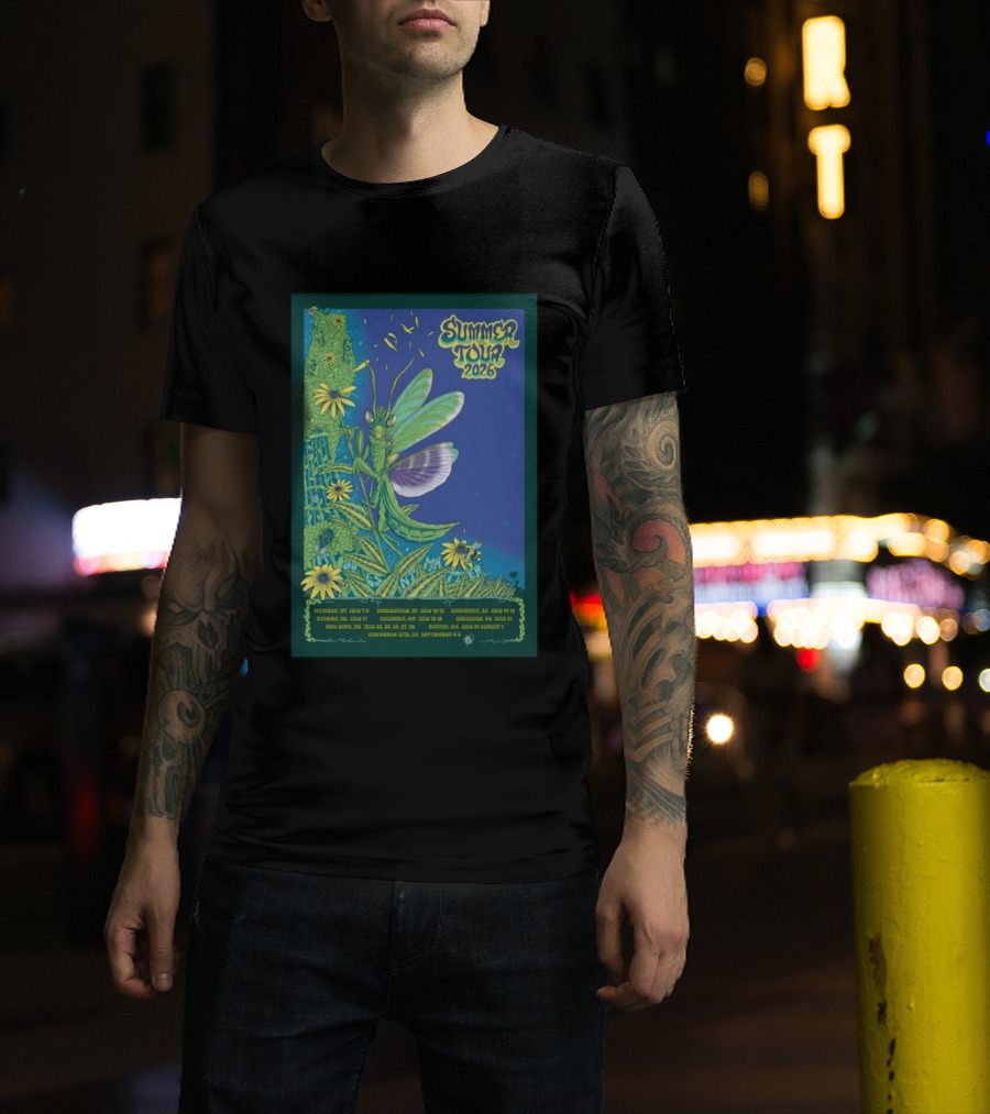 Phish Summer Tour 2026 Madison To Commerce City Dates Floral Grasshopper T-Shirt