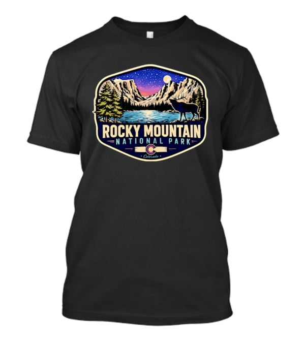 Rocky Mountain National Park Elk Wildlife Colorado Moonlit Lake T-Shirt