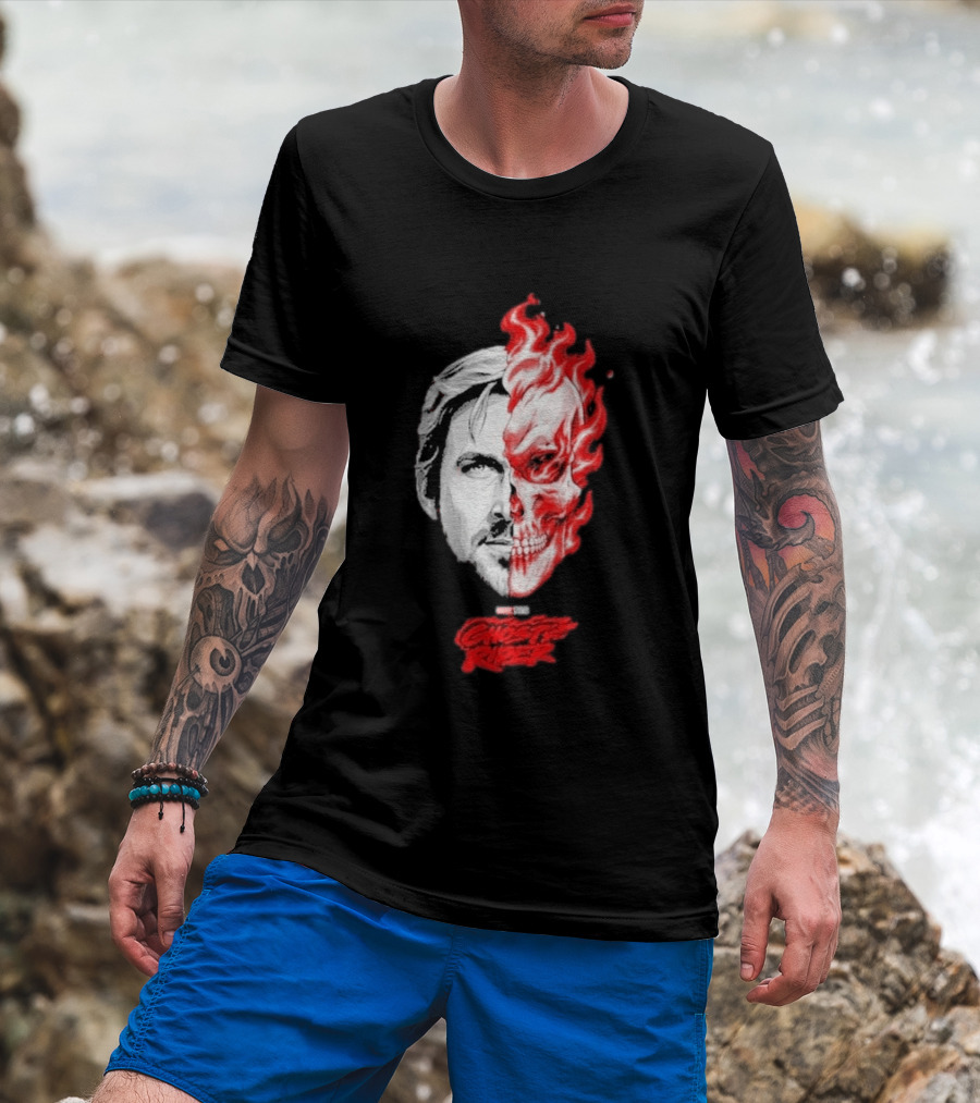 Ryan Gosling Ghost Rider 2028 Split Face Fiery Skull T-Shirt