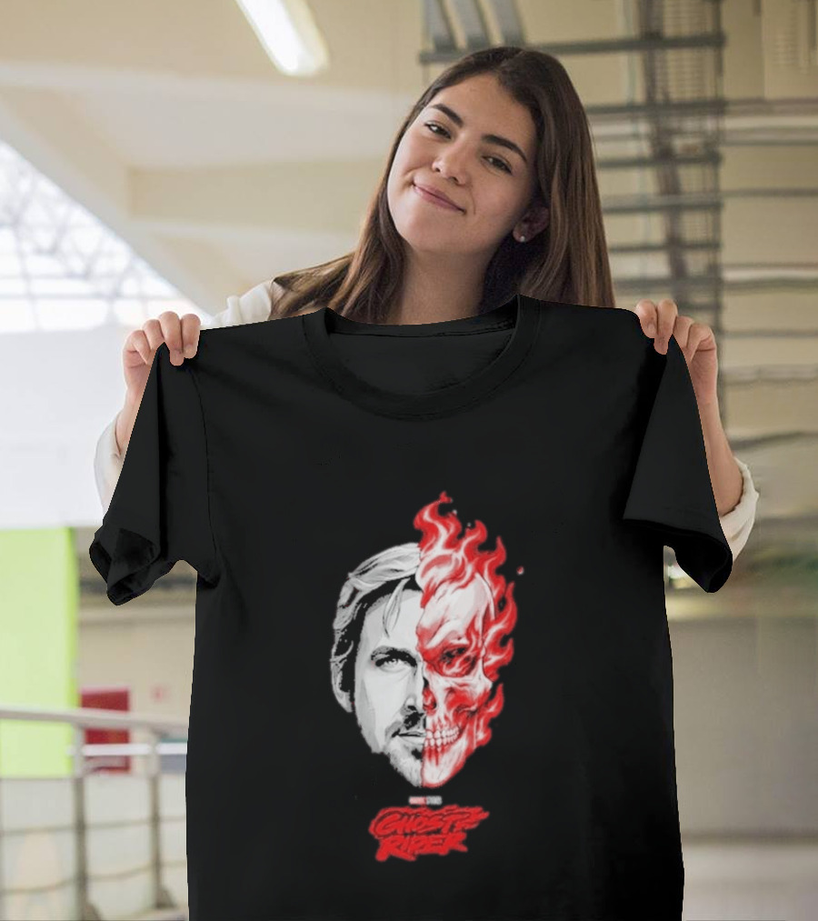 Ryan Gosling Ghost Rider 2028 Split Face Fiery Skull T-Shirt
