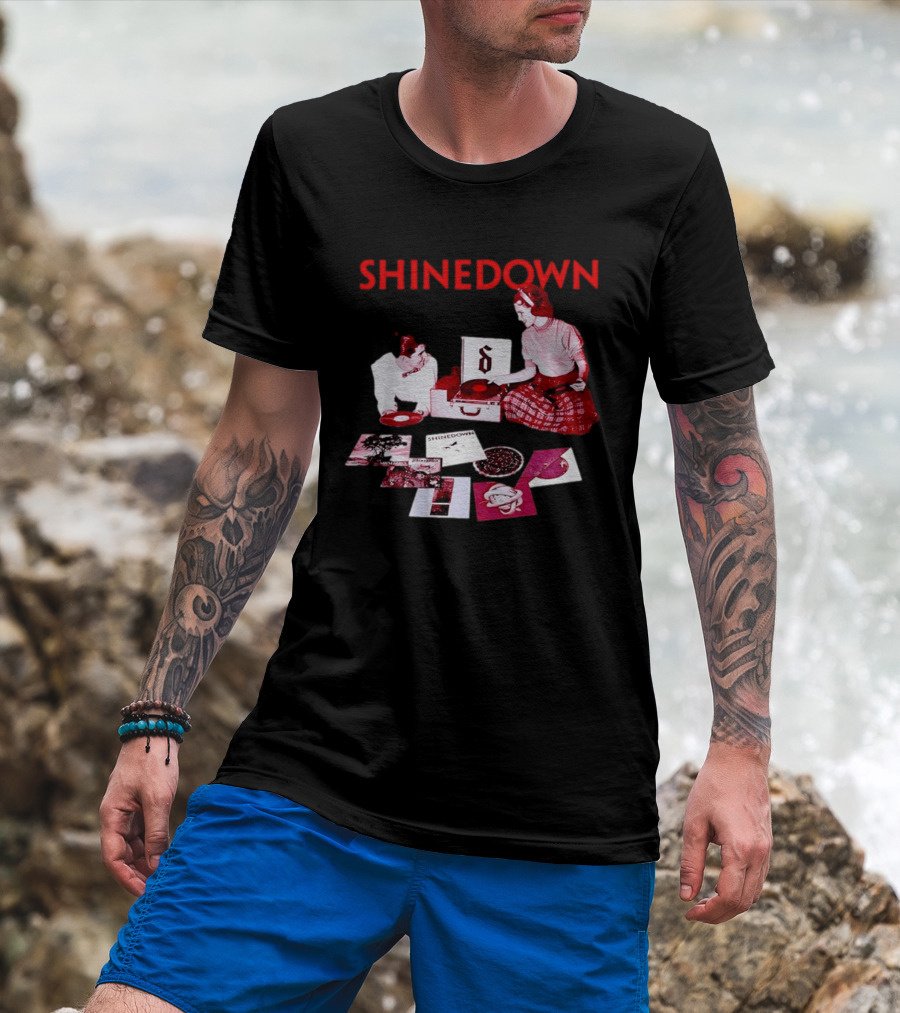Shinedown Vinyl Record Collage Retro Music Band T-Shirt