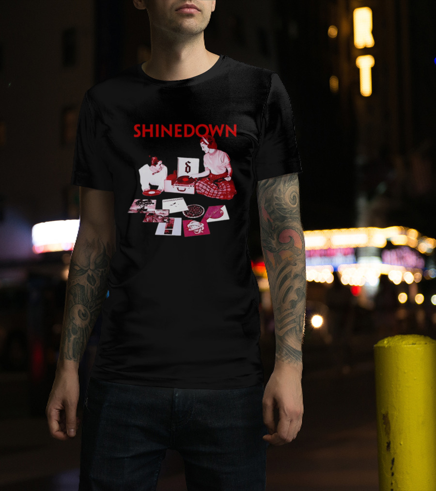 Shinedown Vinyl Record Collage Retro Music Band T-Shirt