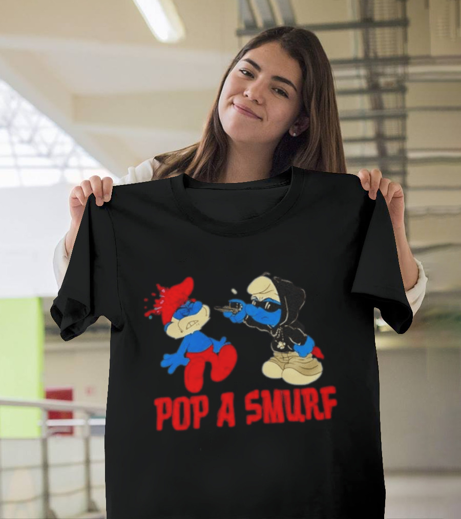 Pop A Smurf Gangster Cartoon Characters In Street T-Shirt