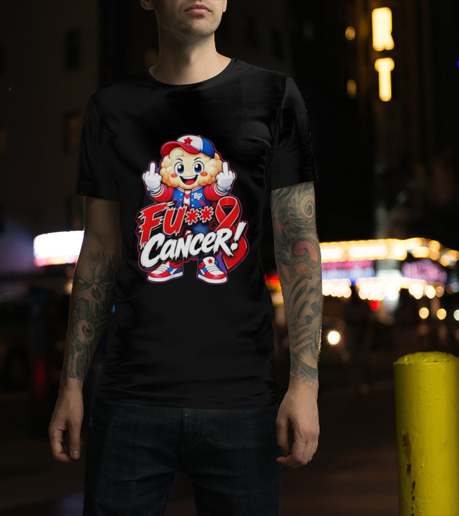 Cancer Awareness With Cauliflower Character And Red Ribbon T-Shirt