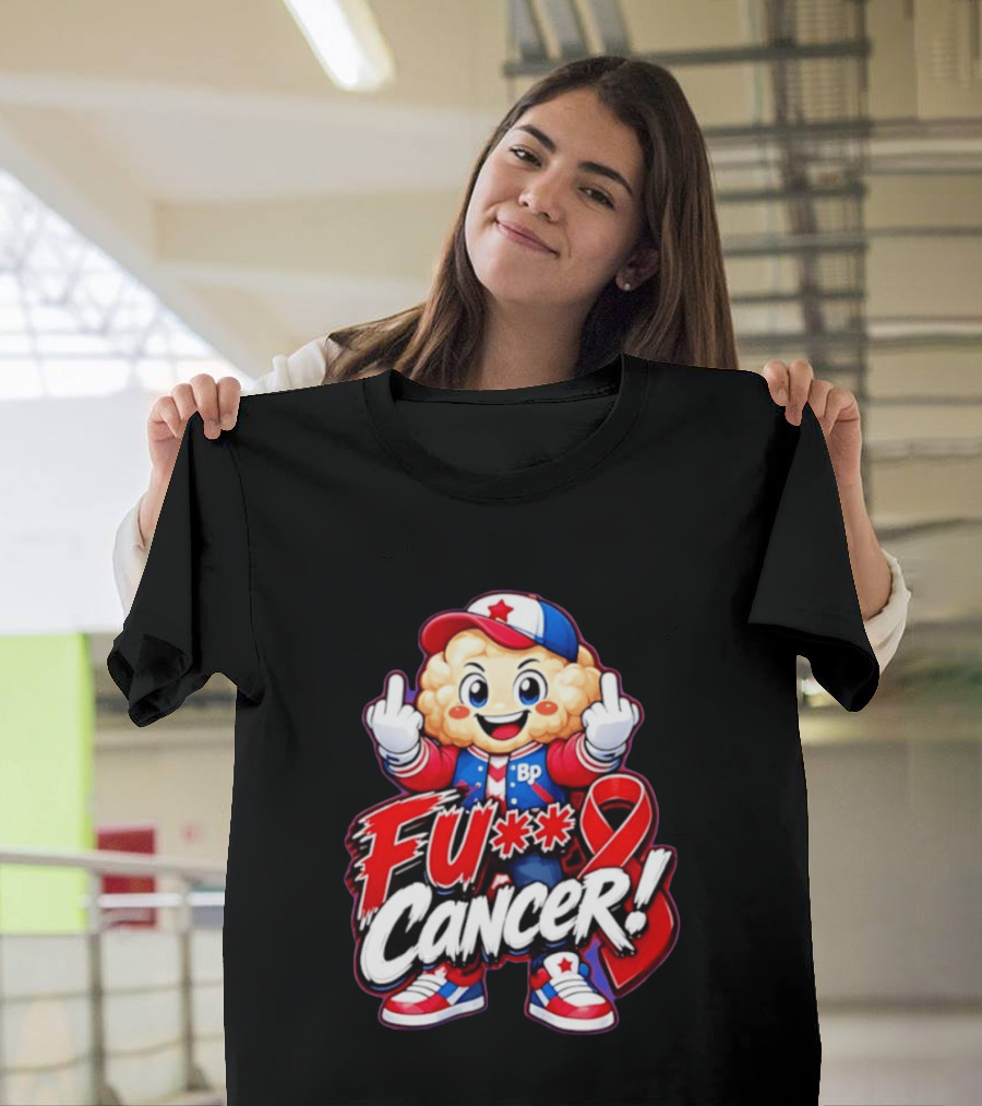 Cancer Awareness With Cauliflower Character And Red Ribbon T-Shirt