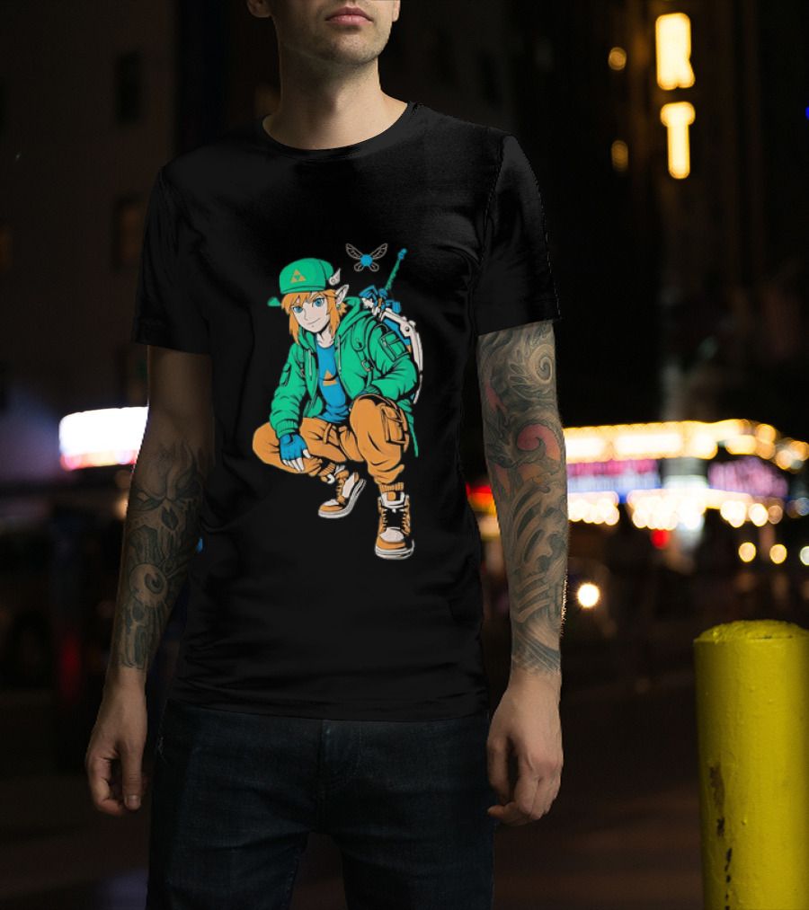 Link Legend Of Zelda Streetwear Style With Sword And Navi T-Shirt