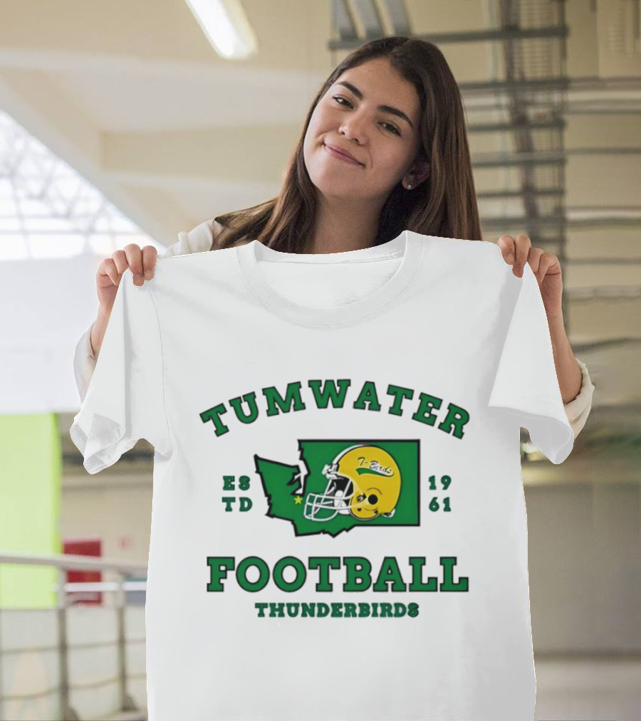 Tumwater Football Thunderbirds 1961 Estd Helmet And Washington State T-Shirt