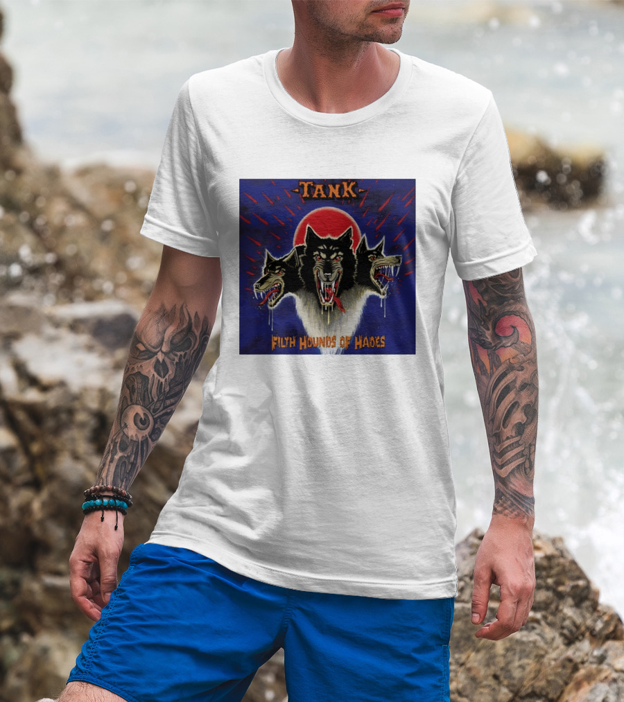 Tank Filth Hounds Of Hades Album Cover Heavy Metal Three Headed Dog Red Moon T-Shirt