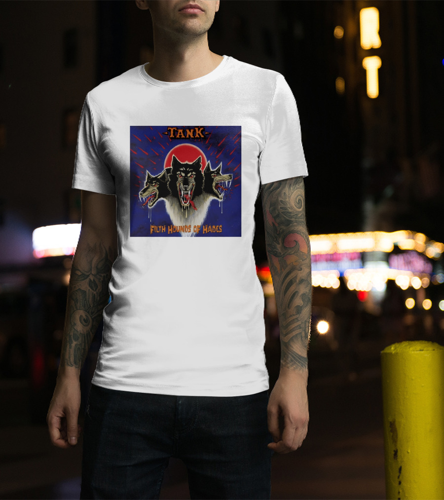 Tank Filth Hounds Of Hades Album Cover Heavy Metal Three Headed Dog Red Moon T-Shirt