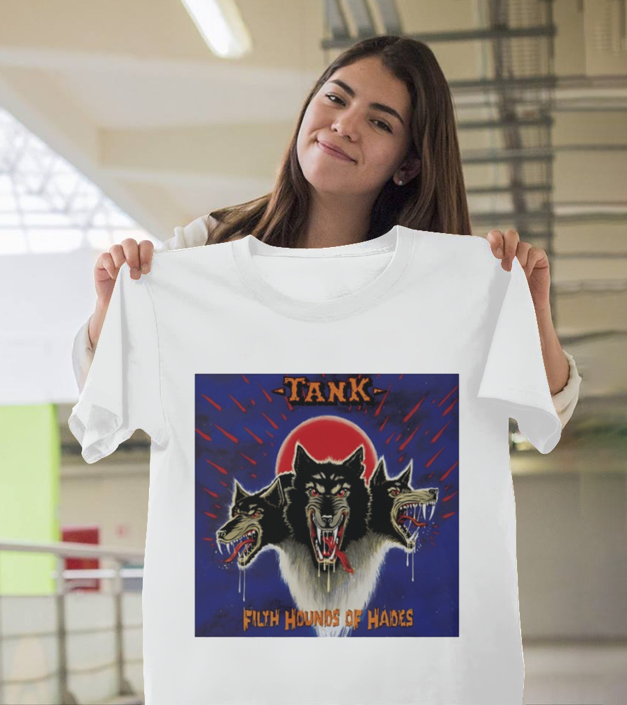 Tank Filth Hounds Of Hades Album Cover Heavy Metal Three Headed Dog Red Moon T-Shirt