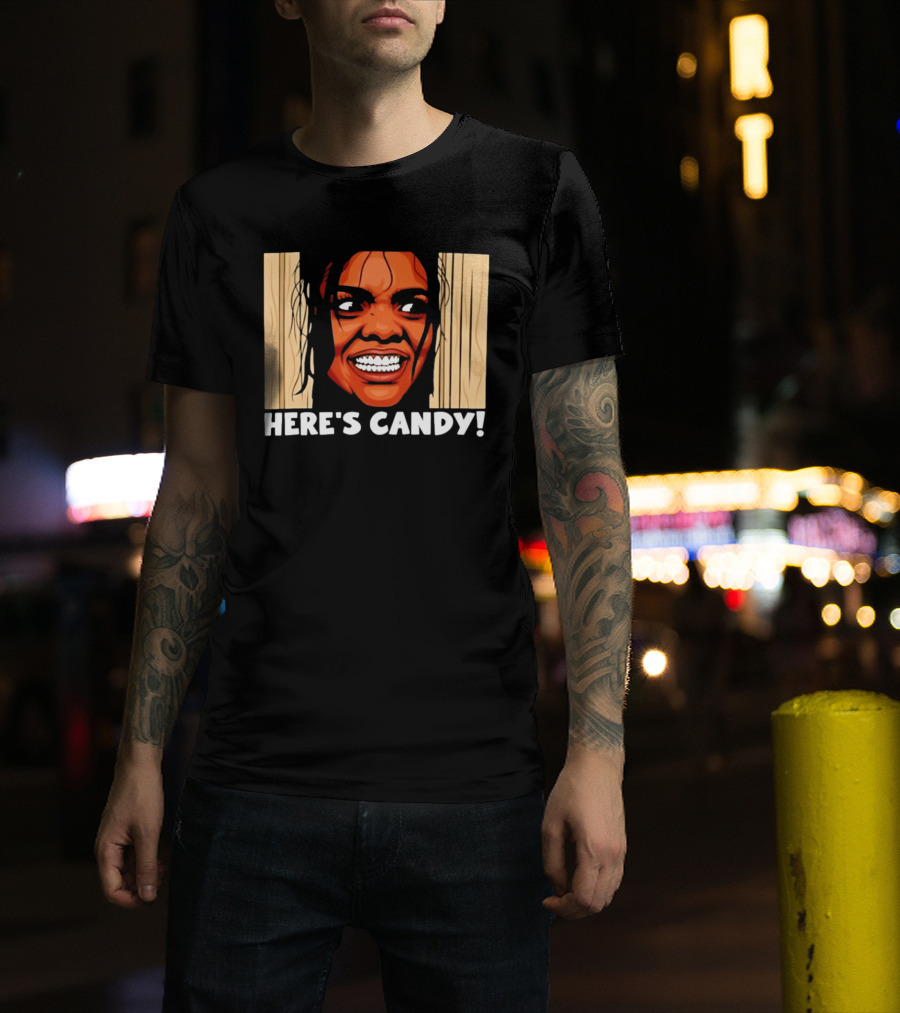 Here's Candy Horror Movie Halloween Face Breaking Through Wood T-Shirt