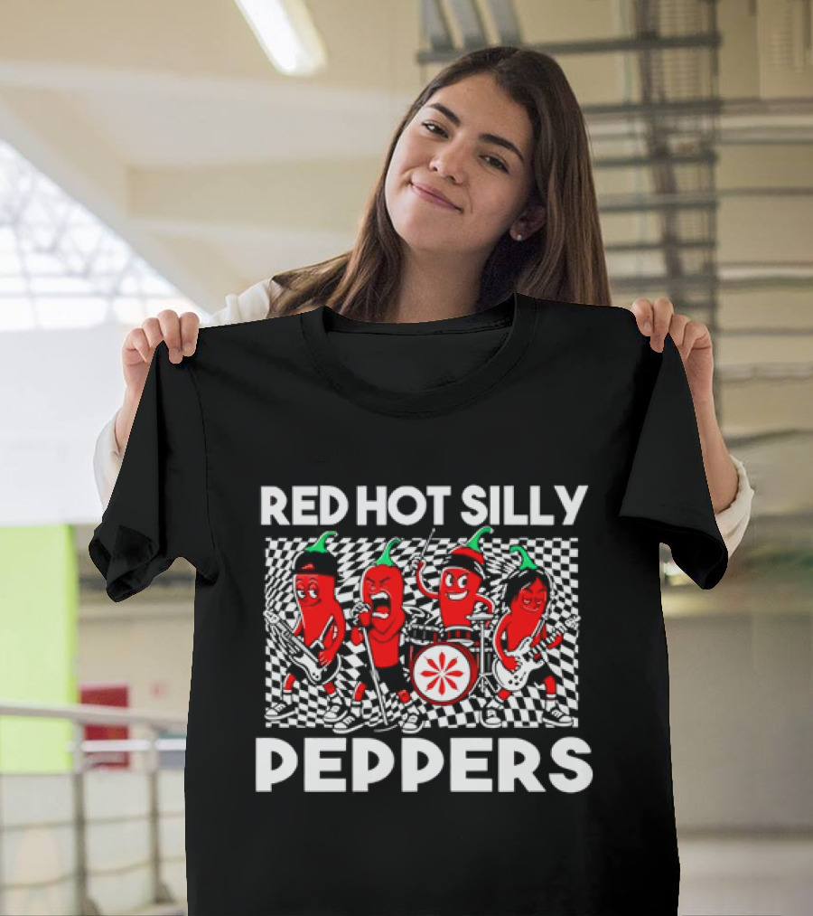 Red Hot Silly Peppers Cartoon Band Chili Characters T-Shirt