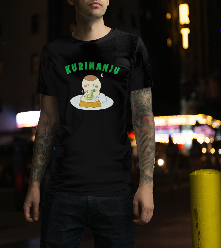 Kurimanju Chiikawa Eating At Night On Tree Stump T-Shirt
