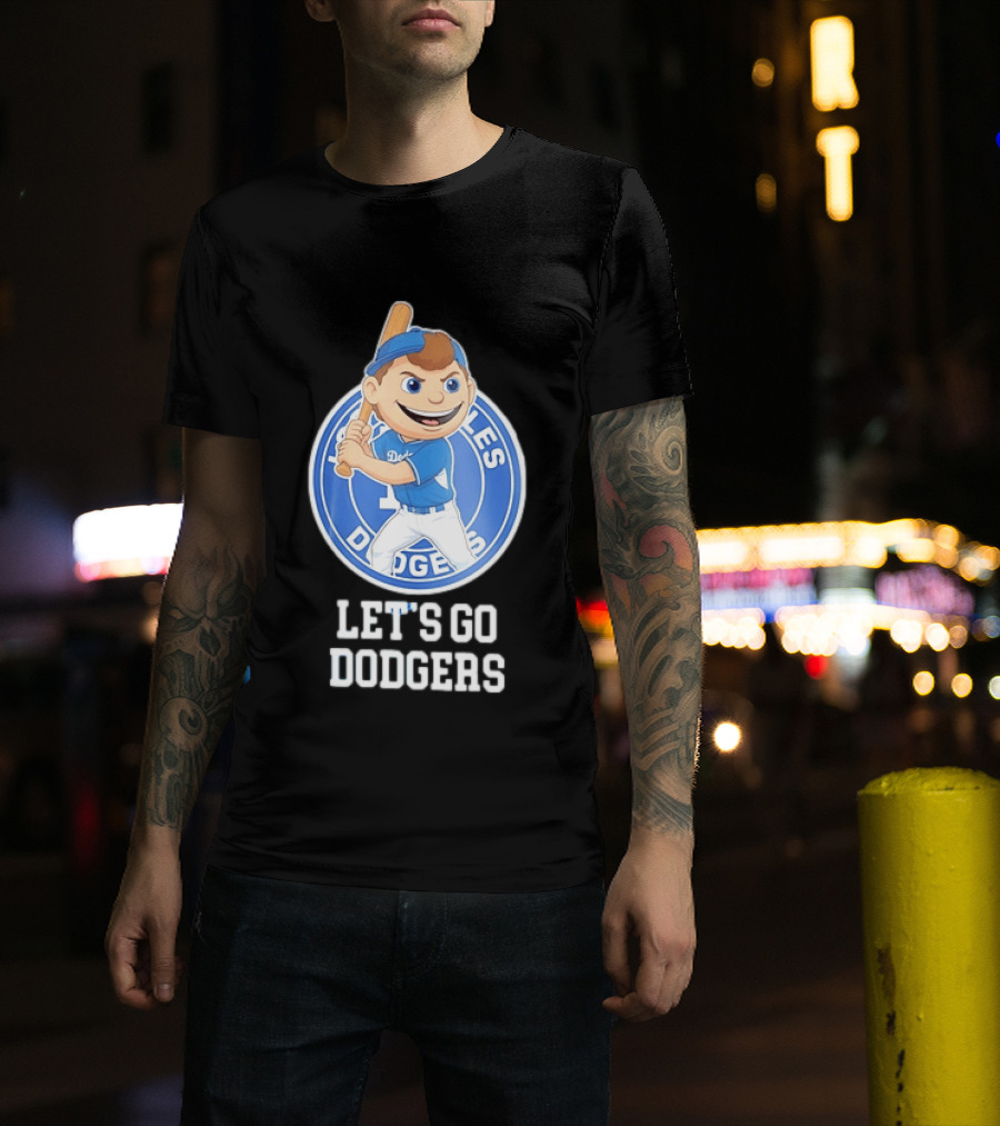 Los Angeles Dodgers Let's Go Dodgers Cartoon Character Baseball Bat T-Shirt