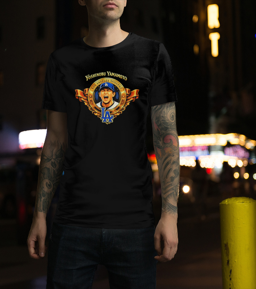 Yoshinobu Yamamoto Los Angeles Dodgers LA Gold Crest T-Shirt