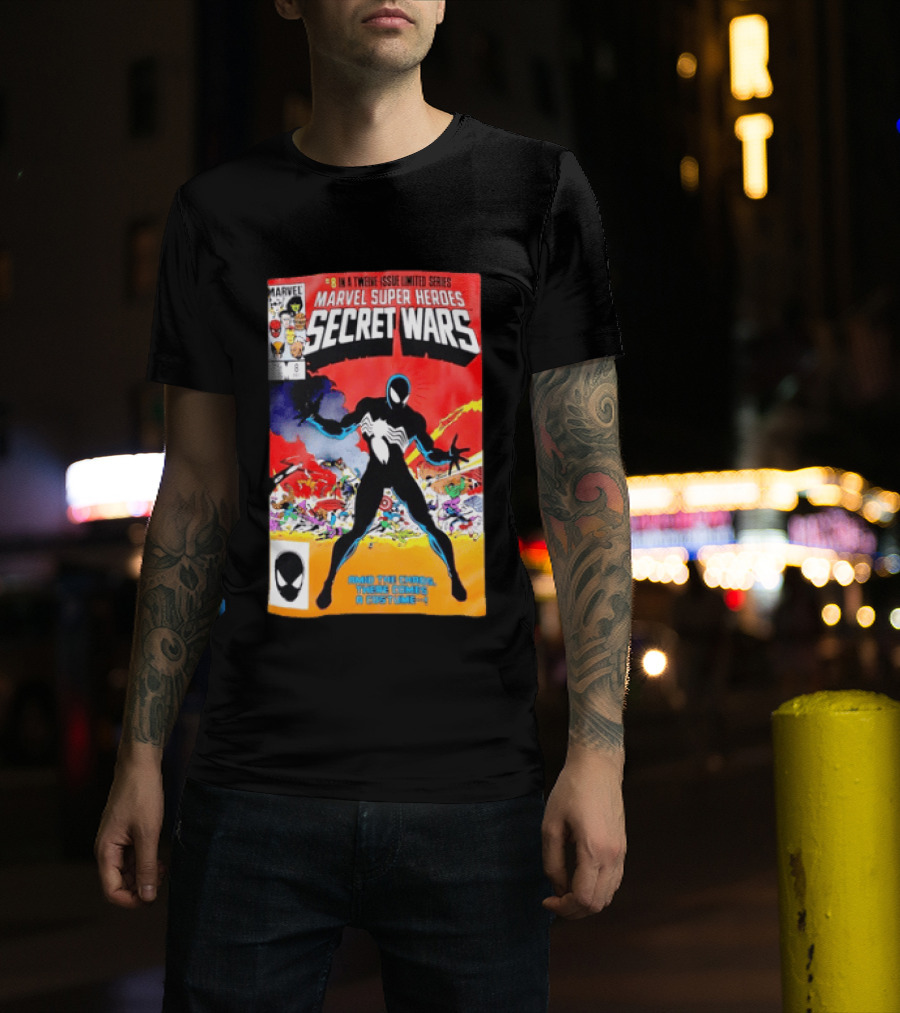 Marvel Super Heroes Secret Wars Issue 8 Spider Man Black Suit Comic Cover T-Shirt