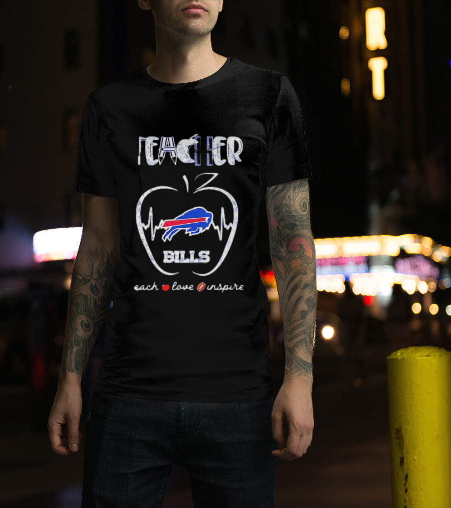 Teacher Buffalo Bills Teach Love Inspire Football Apple T-Shirt