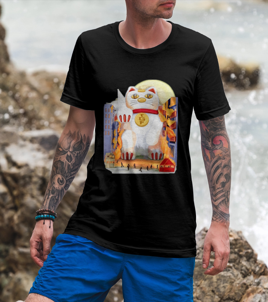 TGF Lucky Cat Maneki Neko Giant Cat City Destruction T-Shirt