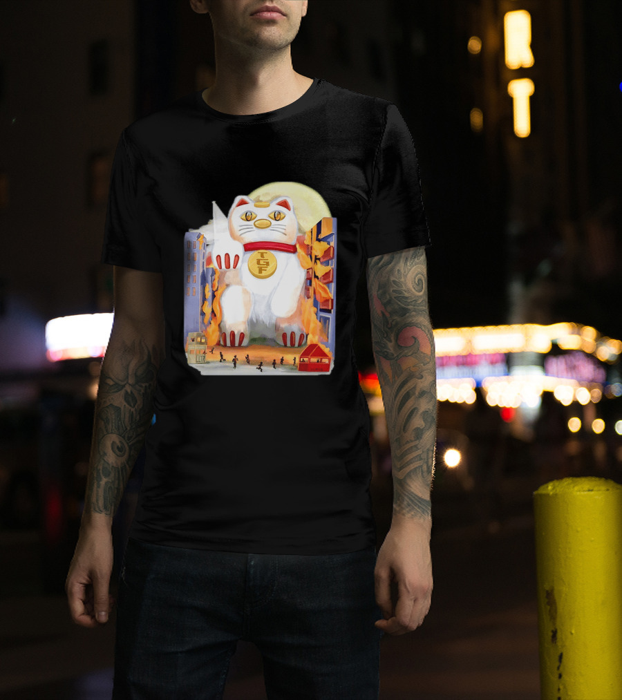 TGF Lucky Cat Maneki Neko Giant Cat City Destruction T-Shirt