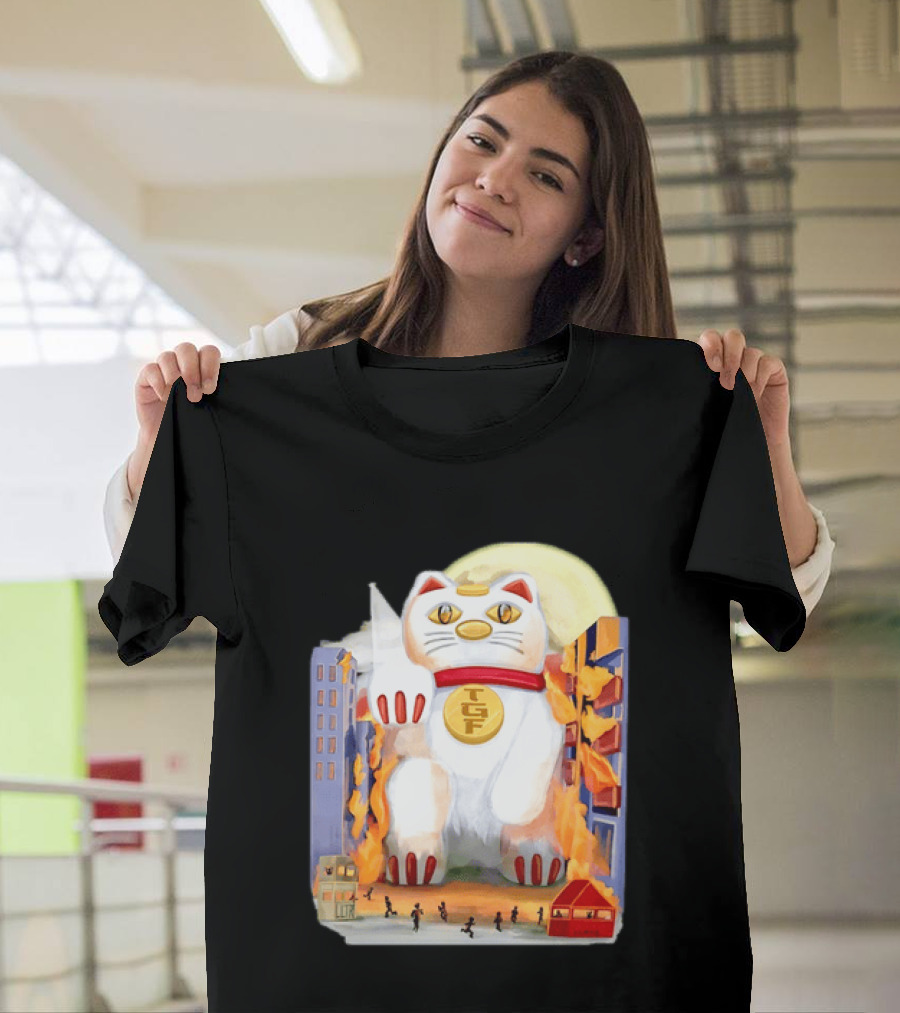 TGF Lucky Cat Maneki Neko Giant Cat City Destruction T-Shirt