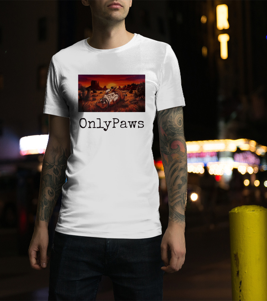 Desert Sunset Playful Pit Bull OnlyPaws Scenic Wonderland T-Shirt