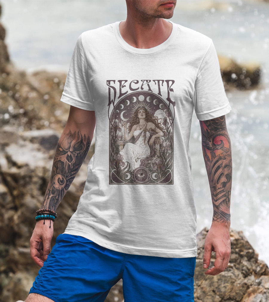 Hecate Goddess Moon Phases Magic Feminist Witch Pagan Crossroads Key Goth Grunge T-Shirt