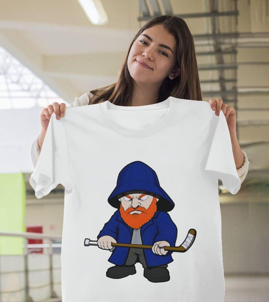New Islanders Bearded Fisherman Cartoon Hockey Player T-Shirt
