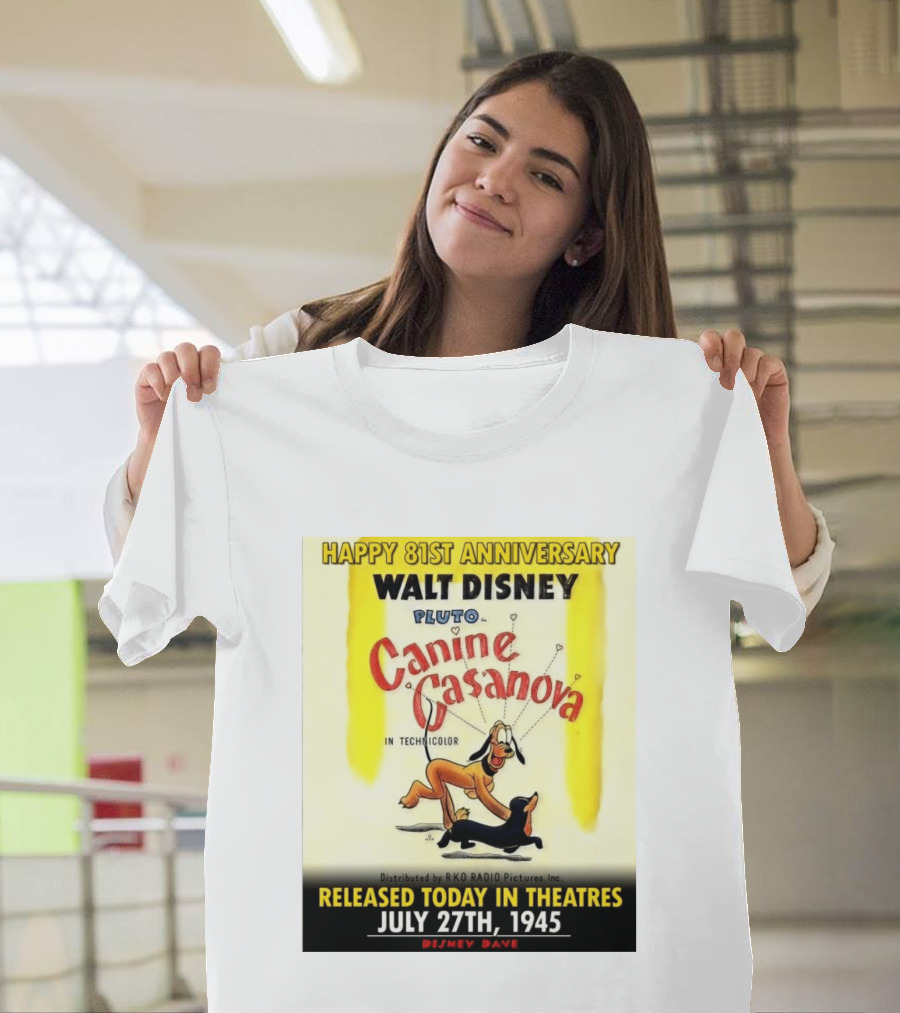 Walt Disney Pluto Canine Casanova 81st Anniversary Released July 27th 1945 T-Shirt