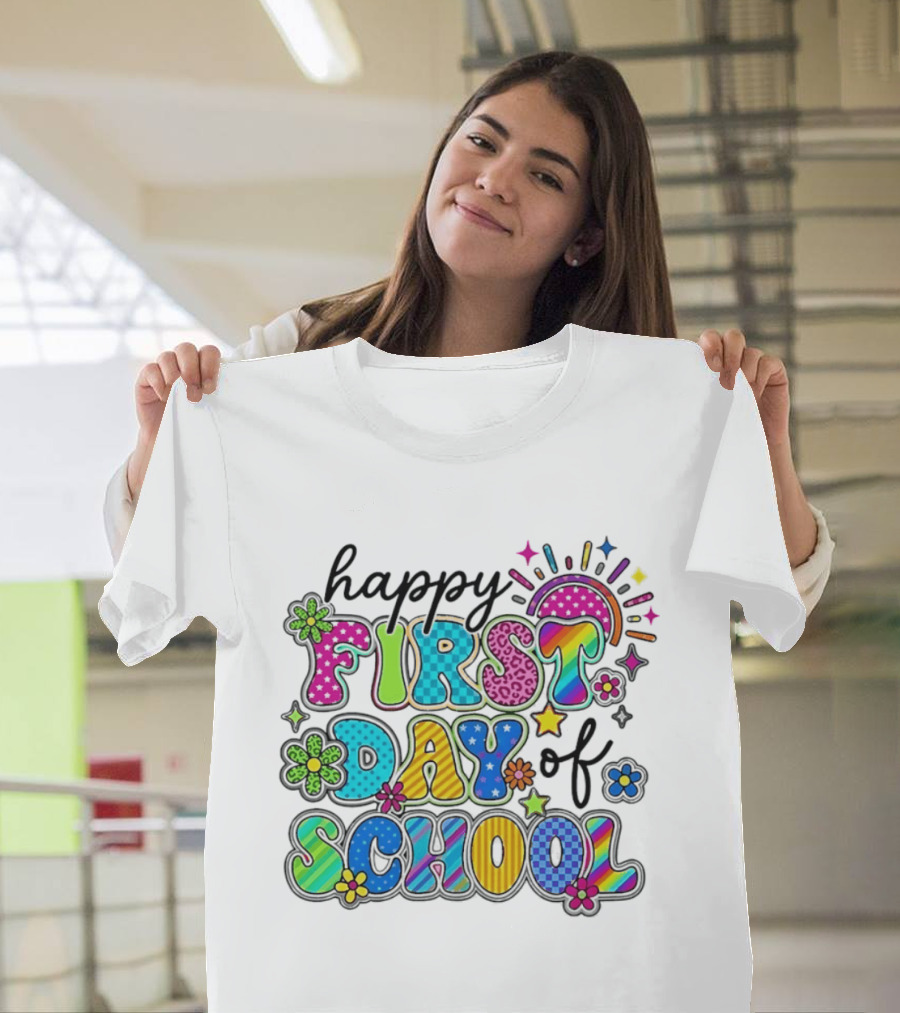 Happy First Day Of School Colorful Letter Collage T-Shirt
