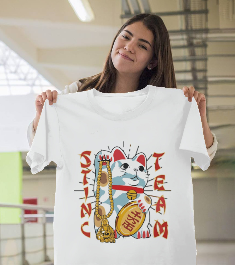 Stinc Team TGF Maneki Neko Lucky Cat With Buddha Figurine T-Shirt